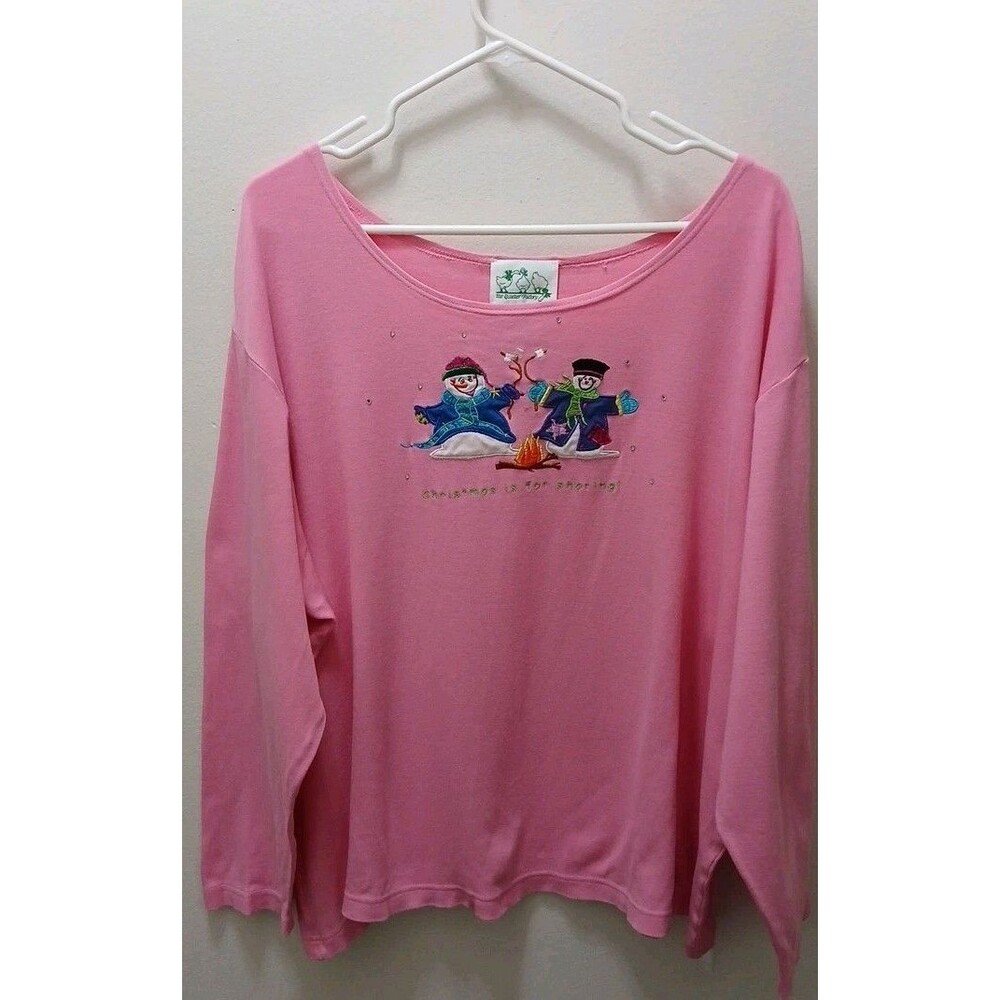 VTG Quaker Factory Pink Embroidered Snowmans Roating Marshmallow Womens 2x